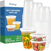 Dealusy 60 Set Deli Containers with Lids, 32/16/8 oz X 20 Set Each | Leak-Proof BPA Free Plastic Take Out Bowls, Food Storage Containers for Takeout, Freezer, Microwave &amp; Dishwasher Safe