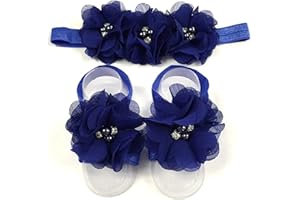 LDDCX Baby girls infant crochet butterfly headbands and knitted flower barefoot sandals.(BBFJ3) (Royal Blue)