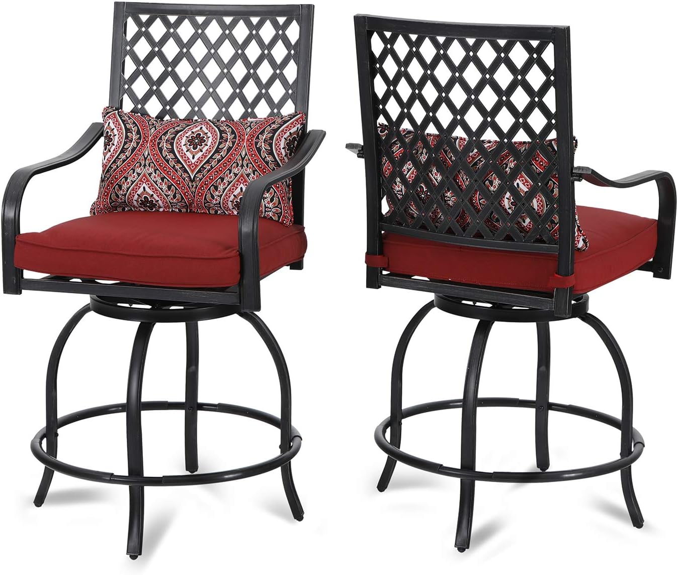 PHI VILLA Outdoor Swivel Bar Chairs Metal Height Bar Bistro