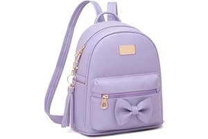 MOKANEY Backpack Purse for Women Girls Kids Mini Backpack for School Lightweight Waterproof PU Leather Bag, Bowknot, Tassel Pendant, Purple