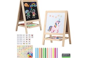 Tabletop Painting Wooden Art Easel for Kids - 4-in-1 Double-Sided Drawing Board for Toddlers 2-4, Chalkboard & Dry Whiteboard