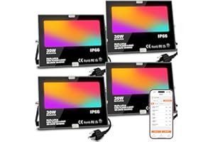 LED Flood Light Outdoor 30W, 300W Equivalent 3000LM Smart RGB Landscape Lighting with APP Control, DIY Scenes -Timing - Warm White 2700K -Color Changing Uplight, IP66, US Plug, No Remote MELPO(4 Pack)