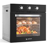 AMZCHEF 24" Single Wall Oven Electric 2800W Convection 2.72 Cu.Ft. | Black Glass Built-in Oven | 6 Cooking Functions | Easy Knob Control | Easy Clean | 240V Convection Wall Oven