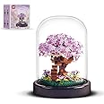 STMIGAIBLOCKS Purple Cherry Blossom Bonsai Tree Micro Building Blocks, Sakura Tree House DIY Architecture with a Ratatable Display Glass Cover,A Great Building Decoration for 6+ Boys or Girls