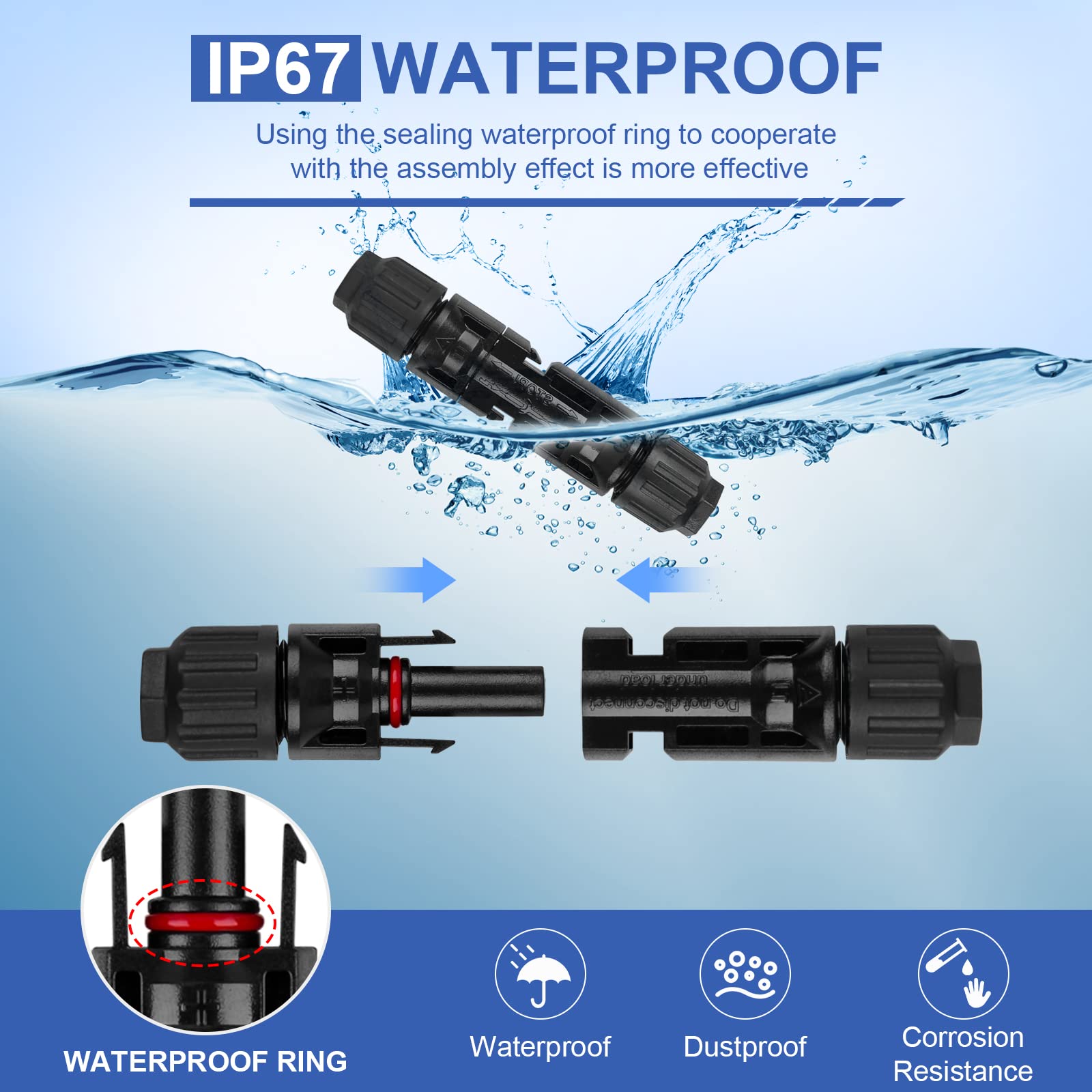 Solarpanel Stecker, 15 Paar Solarstecker, Stecker mit 2pcs Schraubenschlüssel, Photovoltaik Steckverbinder IP67 4