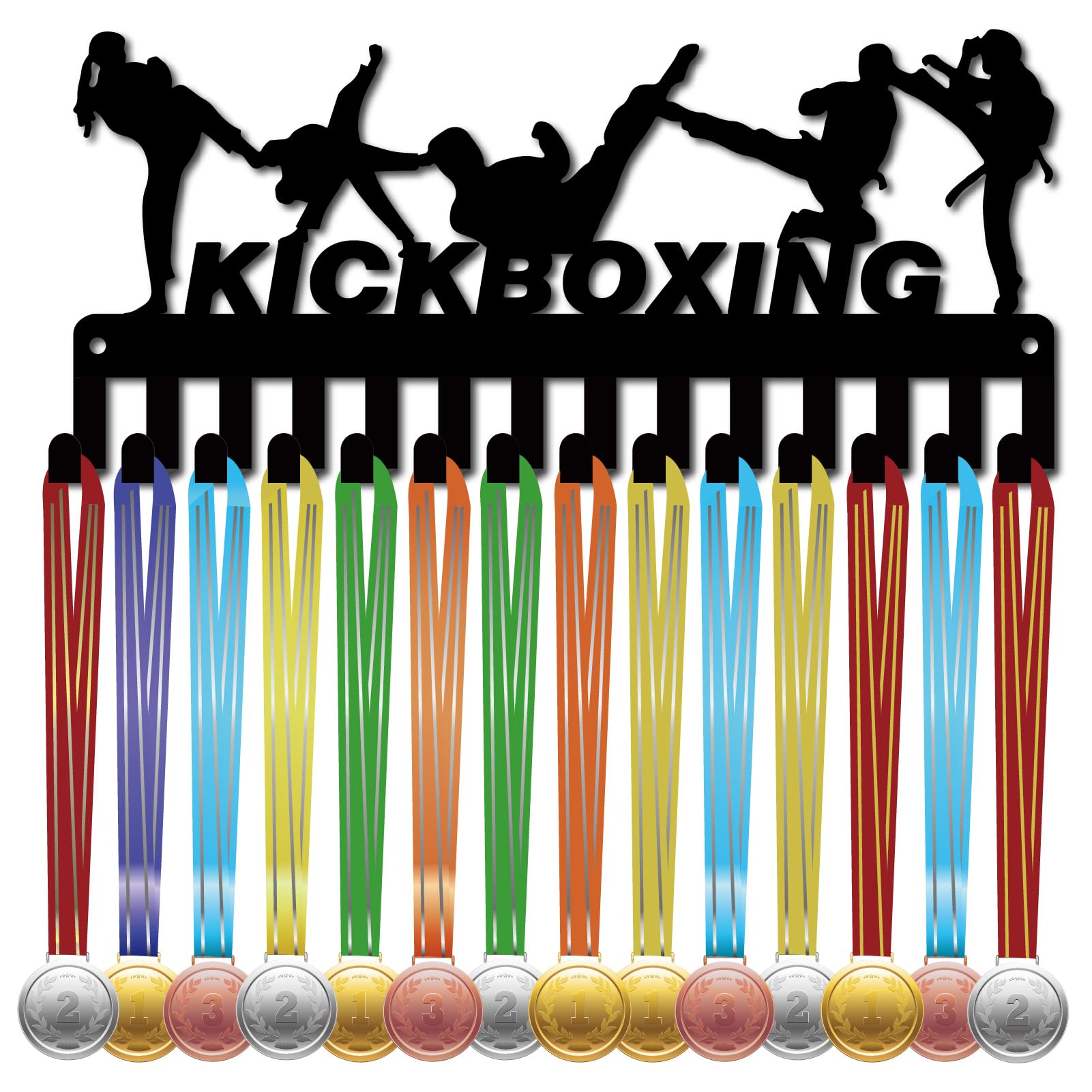 CREATCABIN Kickboxing Medal Holder Hanger Medal Display Rack Sports Competition Awards Hook Medal Small Wall Frame for Hanging 40+ Medals Taekwondo Athletes Championship Medalist 11.4 x 5.1Inch Black
