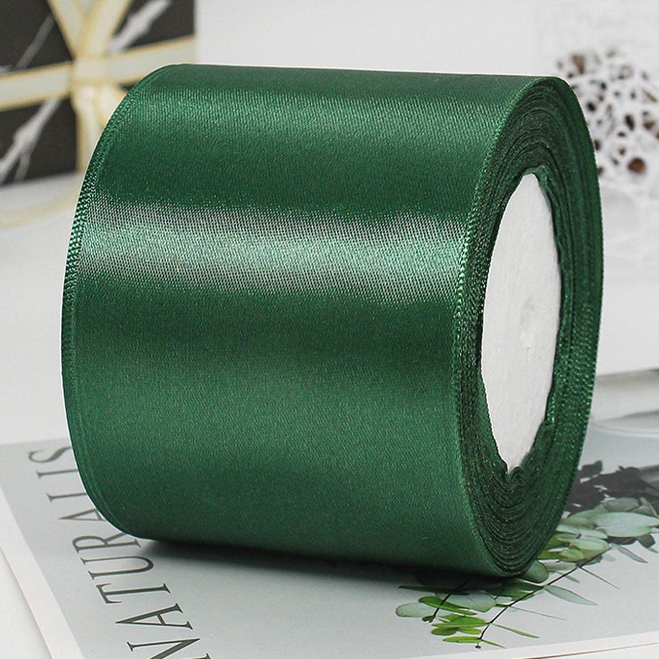 CC wonderland zone 4 Inch Green Satin Ribbon Rolls(100mm Wide x 22.86m Long) for Gift Wrapping,Crafting,Florist