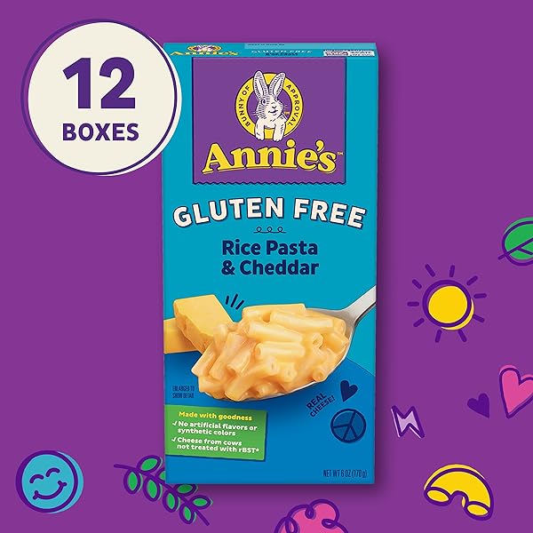 ANNIE’S GLUTEN FREE MACARONI AND CHEESE, RICE PASTA AND CHEDDAR, 6 OZ