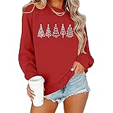 PICKID Christmas Sweatshirts for Women Embroidered Christmas Tree Shirt Xmas Tree Gift Casual Long Sleeve Pullover Tops