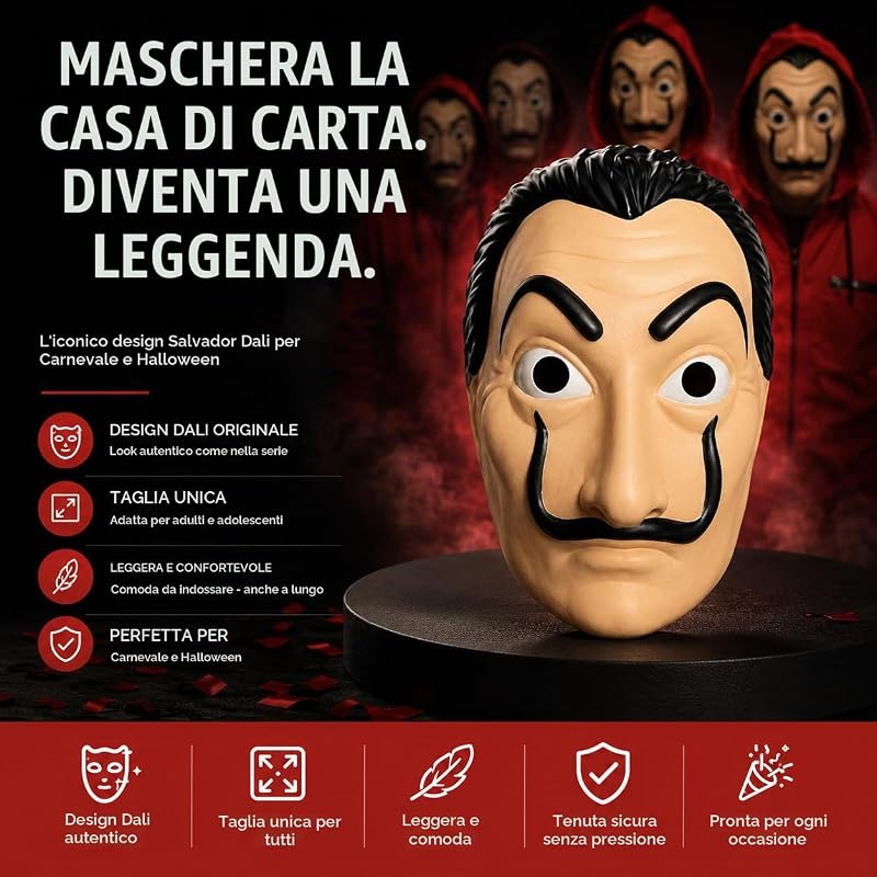Maschera Dalí per Carnevale e Halloween, 1 maschera — foto 2 di 8