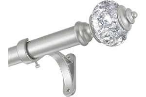 Heavy Duty Curtain Rods for Windows 72 to 144 Inch - 1 Inch Silver Curtain Rod - Adjustable Decorative Drapery Rods with Stac