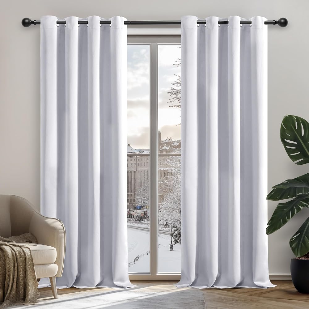 Deconovo Curtains Thermal Insulated Blackout Ring Top 52x63 Silver Grey 1 Pair