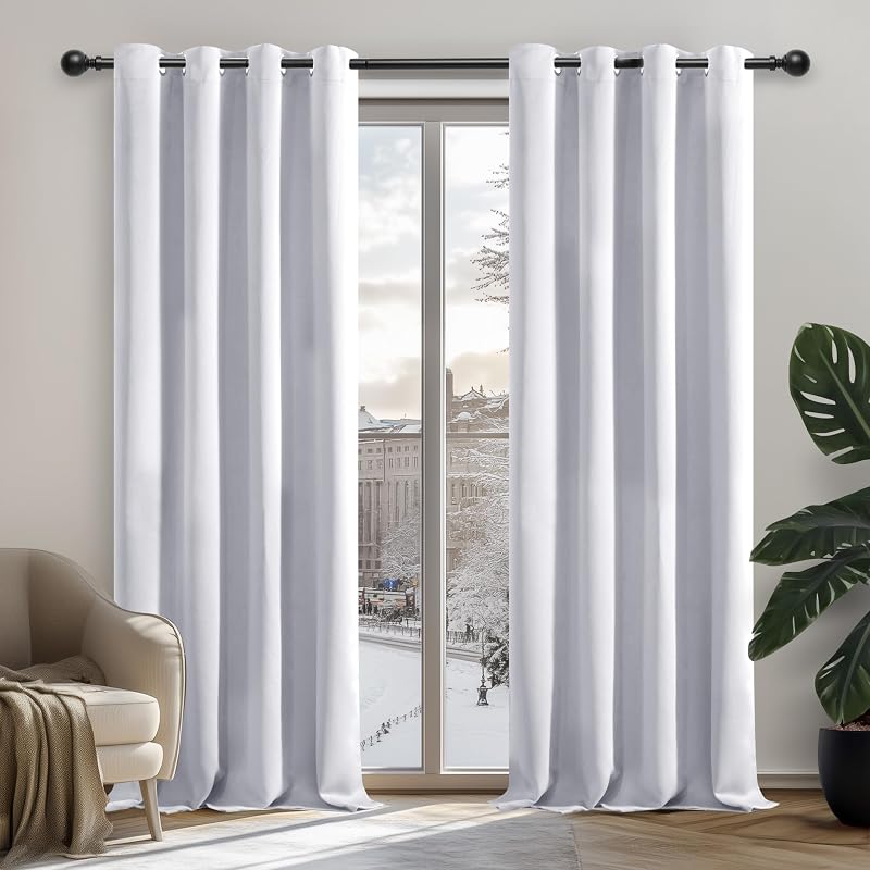 Deconovo Curtains Thermal Insulated Blackout Ring Top 52x63 Silver Grey 1 Pair