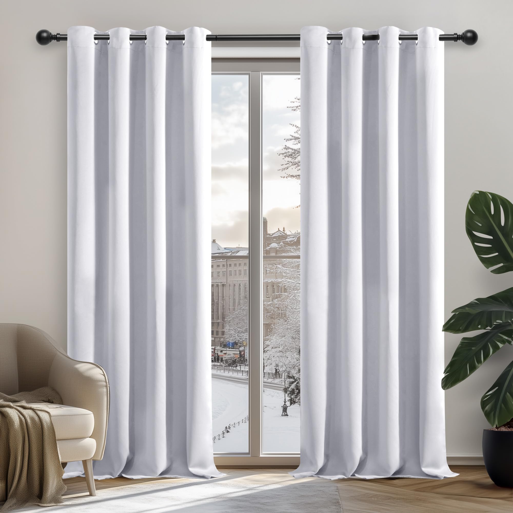 Deconovo Room Darkening Curtains - Kids Bedroom Eyelet Curtains, Thermal Insulated for Nursery, 52"x 45" Silver Grey 1 Pair