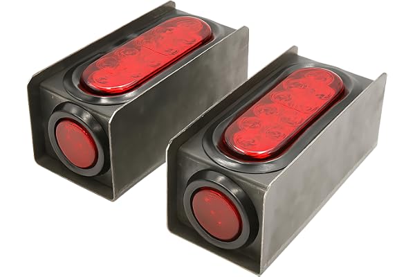 PEAKTOW PTL0434 Trailer Truck Steel Light Boxes with 6 Inches LED Red Oval Tail Light & 2 Inches LED Red Round Side Lights–Pa