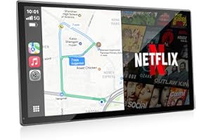 Volam 9'' Carplay Screen with Netflix YouTube and 1080P Backup Camera Upgraded Wireless Android Auto Screen Portable AI Magic Video Box Built-in Apps Voice Control Car GPS for iOS 10+ Android 11+