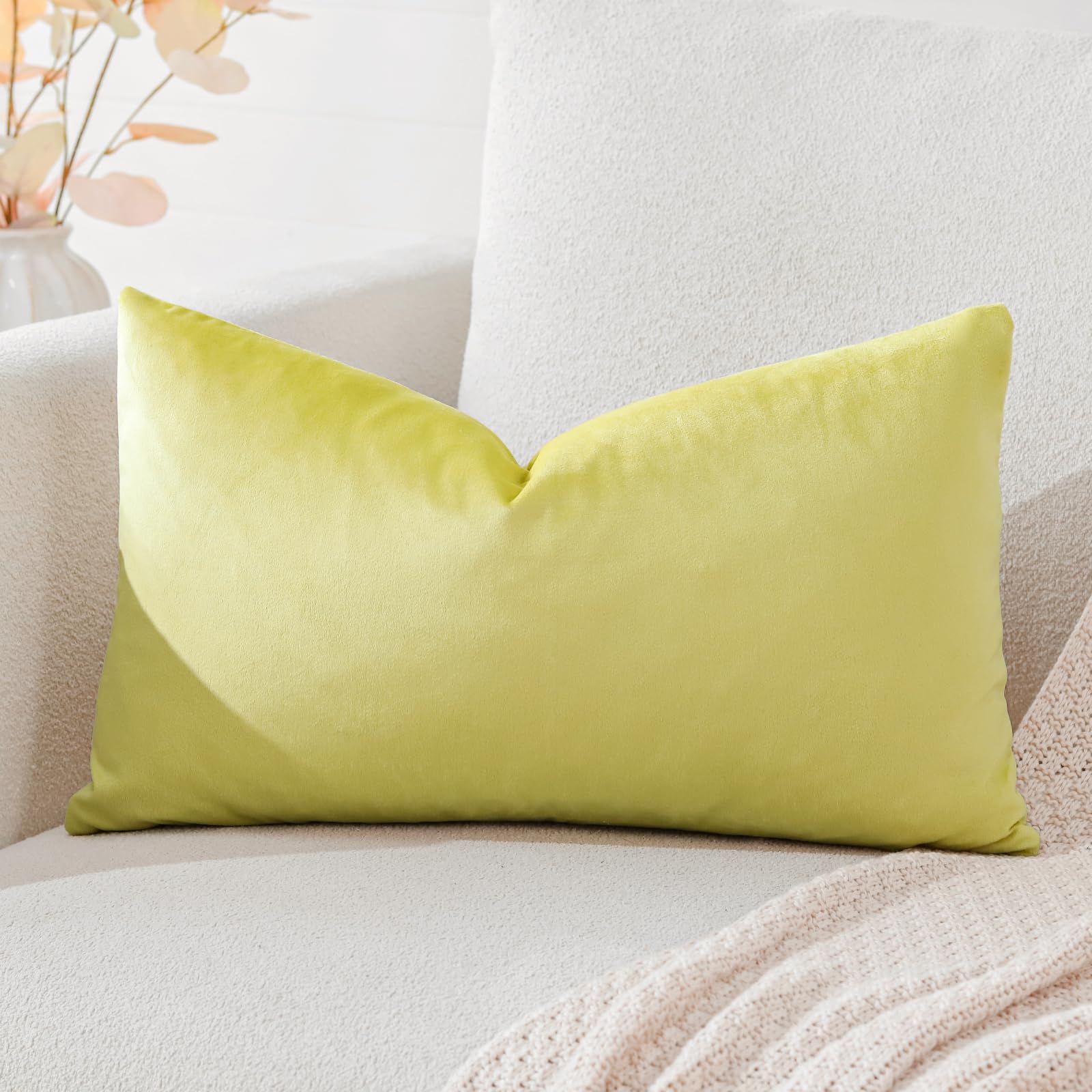 Artscope Luxury Velvet Cushion Covers Super Soft Decorative Throw Pillow Covers Case Lumbar Cushion Cases for Sofa Couch Bedroom Car Decor 30x50cm Lemon Yellow