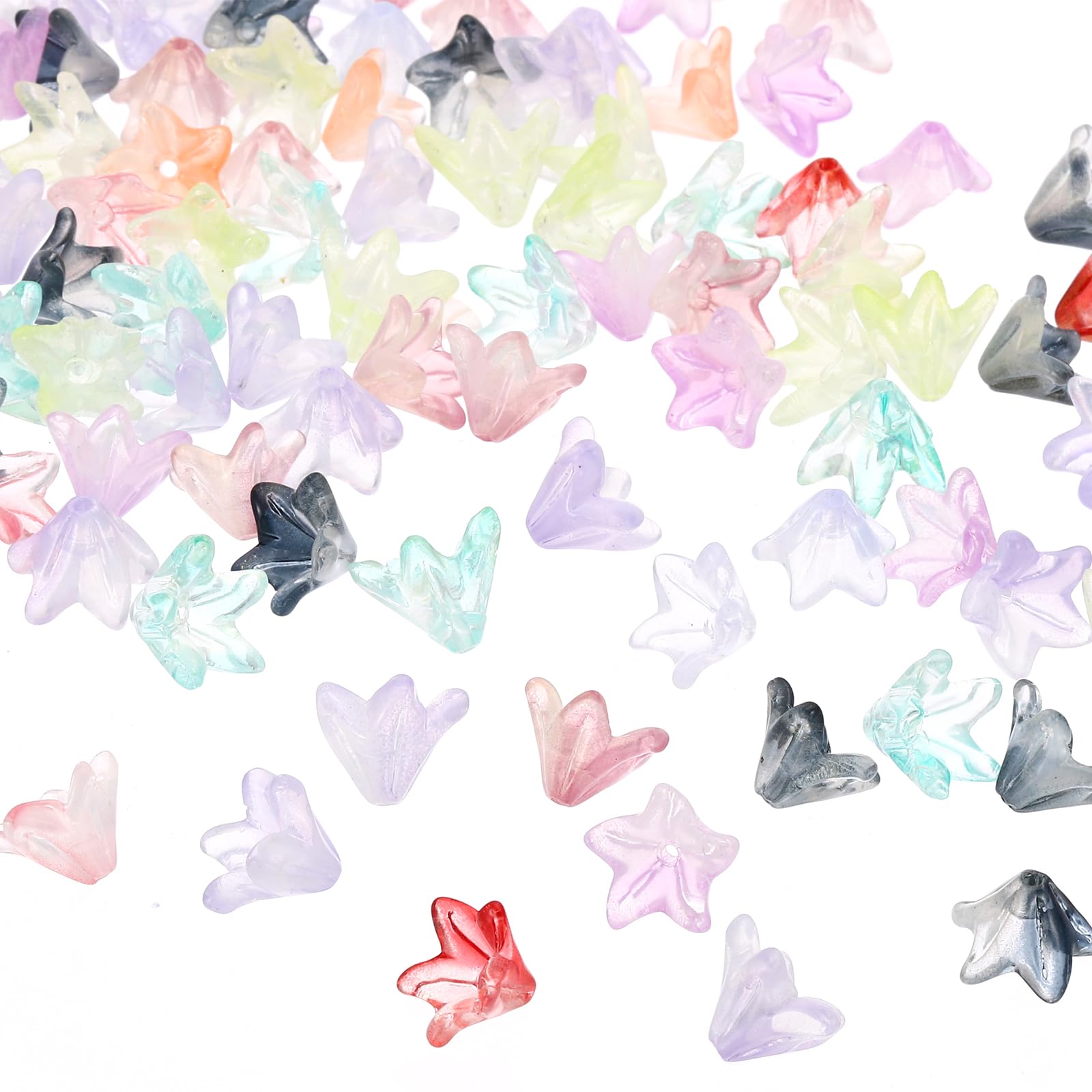 PATIKIL Glass Lily Flower Beads, 100 Pcs Gradient Flower Bead Charm for DIY Craft Decorations, Multicolored