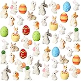 VioraWhite 48 Pcs Easter Mini Bunny Figurines Miniature Rabbits Small Resin Bunnies Tiny Animals to Hide for Easter Egg Garden Miniature Moss Landscape Cake Decoration Home Tiered Tray Tabletop Decor