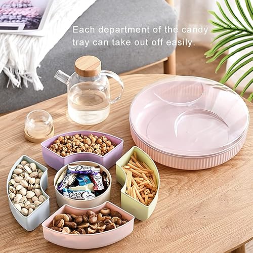 SOUJOY Pack Divided Serving Tray with Lid, 11'' Plastic Round