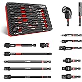 EZARC 14PC Impact Socket Adapter Set, 1/4",3/8",1/2" Square Drive Socket Adapter,Quick-Release & Magnetic Drill Bit Extension,Swivel & Right Angle Drill Attachments for Power Drill & Impact Driver