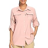 Womens UPF 50+ UV Sun Protection Safari Shirts Long Sleeve Outdoor Cool Quick Dry Fishing Hiking Gardening Shirts