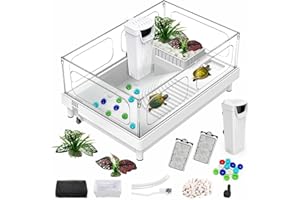 GOZILLA Small Turtle Tank with Filter, Acrylic Turtle Tank Starter Kit, Reptile Habitat and Terrarium with Multi-Functional Areas for Tortoise, Crab, Crayfish, Small Reptile. (Tank+Filter)