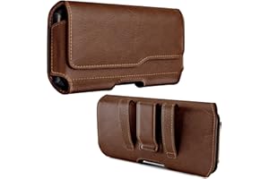 DE-BIN DeBin Holster for iPhone 15, 15 Pro 14, 14 Pro, 13 Pro, 13, 12, 11, XR, Galaxy S23 S22, S21, S20, S10, Google 7 Case with Belt Clip Cell Phone Belt Holder Pouch (Fits Phone with Otterbox Case) Brown