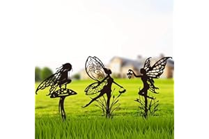 3Pcs Metal Butterfly Fairy Garden Decor for Outside,Butterfly Fairy Decor Garden Stakes, Black Silhouette Yard Decorations Ou