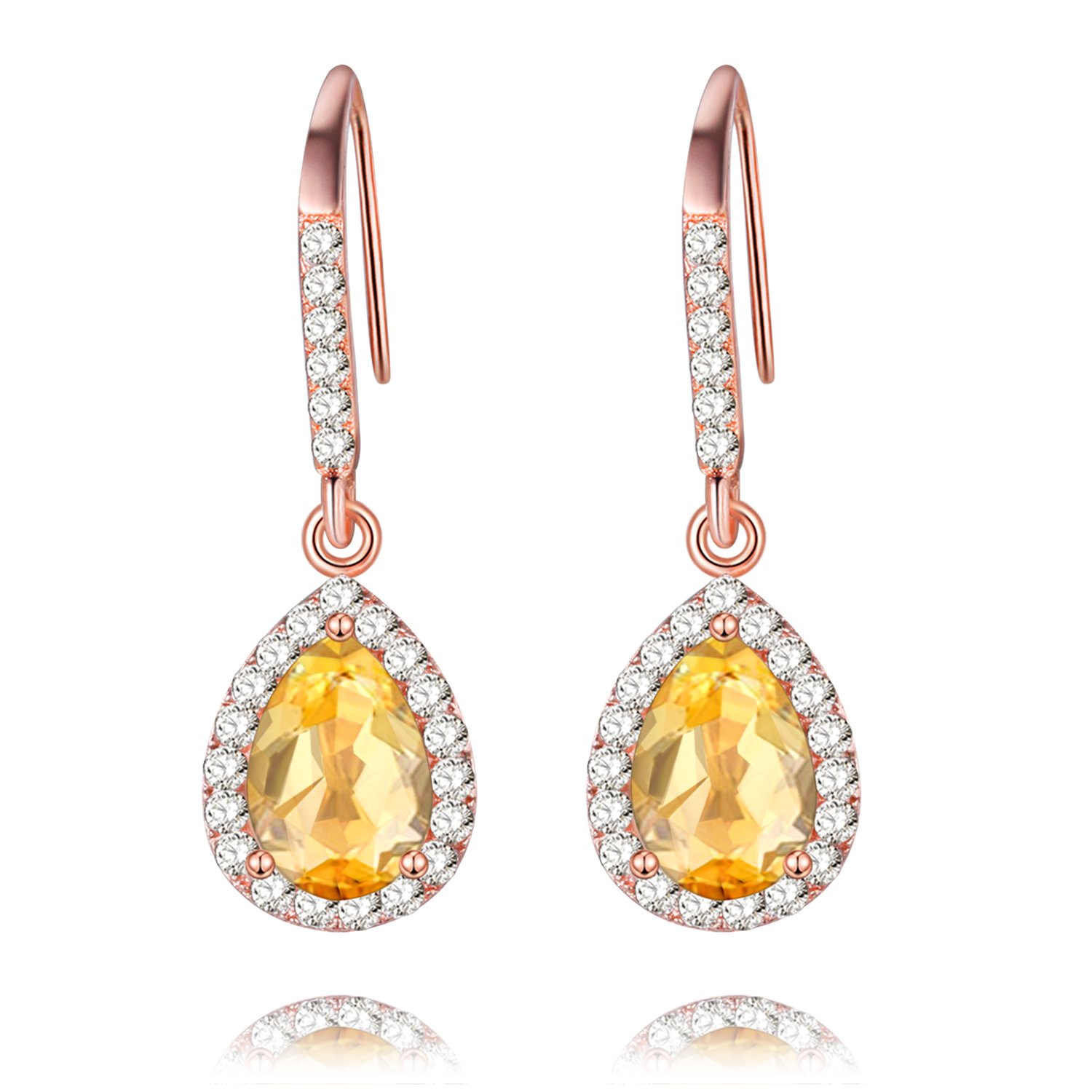 Uloveido 1.5CT Natural Authentic Teardrop Pear Cut Citrine Drop Dangle Earrings for Women, 925 Sterling Silver Rose Gold Plated Birthstone Jewellery for Girls FR001