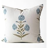 Tajik Home Flora Vintage Zinnia Block Print Pillow Cover 20x20 – 100% Cotton Decorative Throw Pillow Cover – Coastal Grandma Grandmillennial Style Accent for Sofa, Couch, or Bed