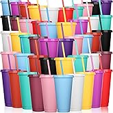 Honeydak 100 Pack Tumbler with Straw and Lid Bulk Water Bottle Iced Coffee Travel Mug Cup Reusable Plastic Cups for Party Birthdays 24-27 oz (Classic Color)