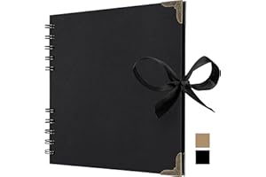 Bstorify Square Scrapbook Photo Albums 36 Pages (7 x 7 inch) Black Thick 250gsm Kraft Paper Scrap Book, Memory Book, Ribbon Closure - Ideal for Your Scrapbooking Albums, Art & Craft Projects