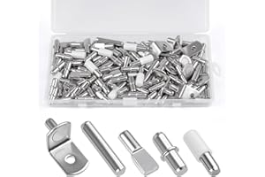 OKXIRI 124 Pcs Shelf Pegs Kit, 5 Styles Nickel Shelf pins for Cabinet Shelves, Plated Shelf Support Pegs, Shelf Holders pegs for Kitchen Bookshelf Closet Furniture (5mm, 1/4inch)