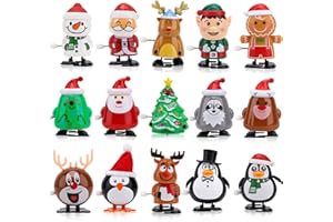 EEOCWF 15pcs Christmas Wind Up Toys for Kids, Christmas Stocking Stuffers, Xmas Tree Santa Claus Clockwork Chain Toy, Classroom Prizes Birthday Gifts Kid Christmas Party Favors Goody Bag Fillers