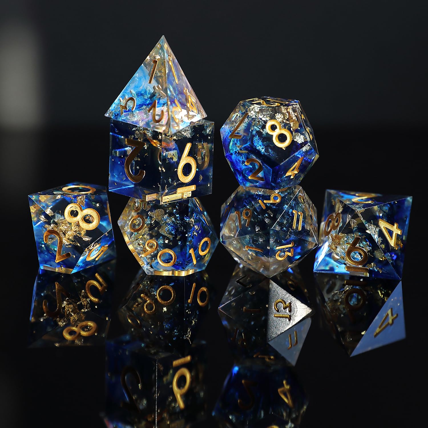 DND Dice Set 7pcs D4 D6 D8 D10 D12 D20 D% Polyhedral Handmade Resin Sharp Edged D&D Dice for Dungeons and Dragons Pathfinder Roll Playing Table Games RPG MTG Games with Gift Box