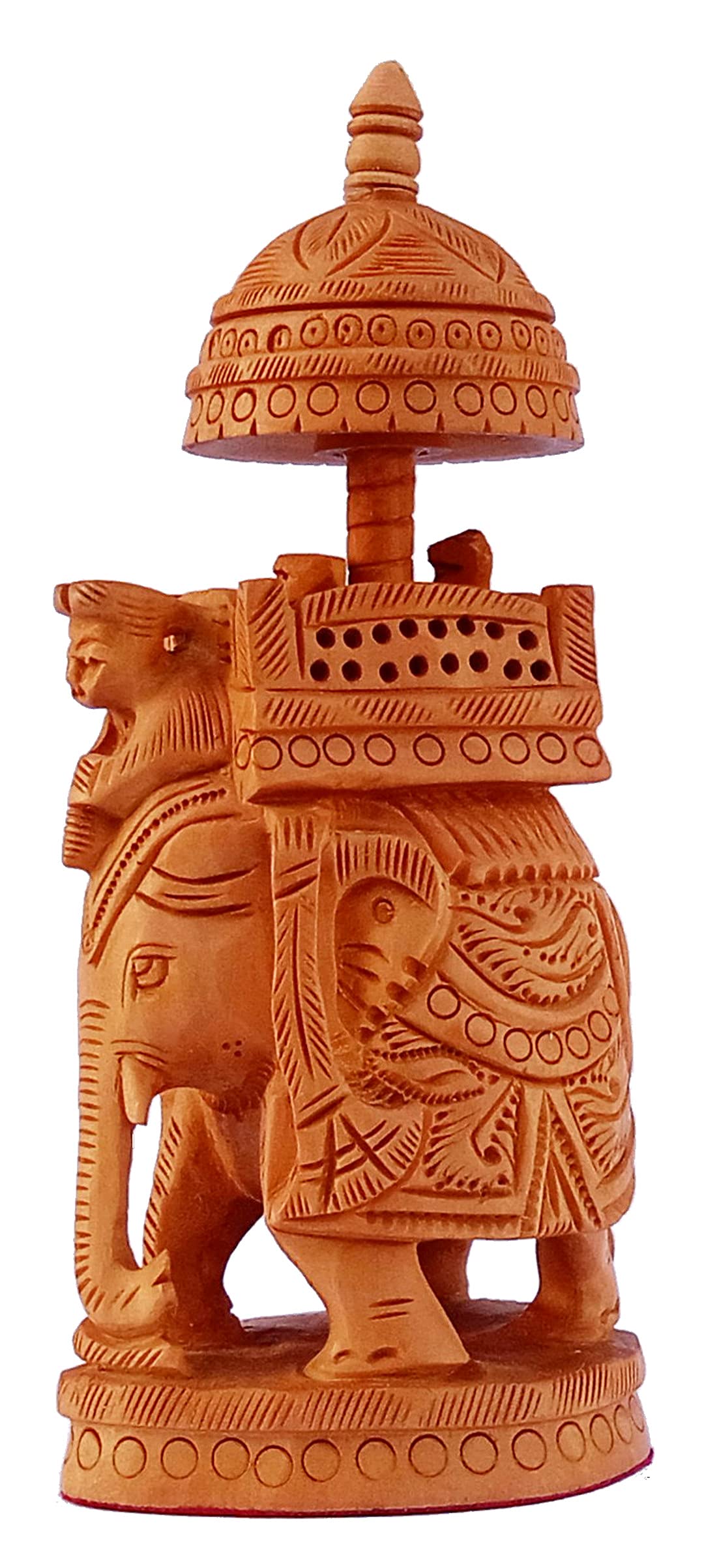 Purpledip Wooden Elephant Statue with Rider on Throne Unique Indian Idol (12342)