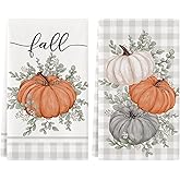 Siilues Fall Kitchen Towels 18 x 26 Inch Set of 2, Fall Dish Towels Pumpkin Decorations for Home Happy Fall Decor Seasonal Thanksgiving Decorations for Home Kitchen Decor Hand Towels