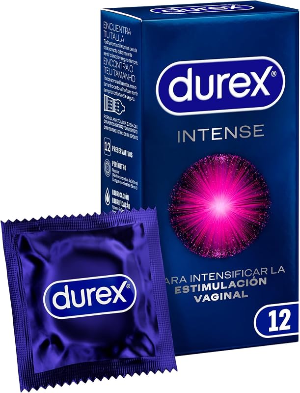 Preservativos intensos, com manchas e estrias, com gel Desirex, sensação quente, fria ou formigueira, 12 preservativos