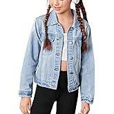 WDIRARA Girl's Ripped Flap Pocket Button Front Long Sleeve Collared Denim Jacket