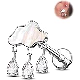 Jewseen G23 Titanium Helix Earrings 16G Cartilage Piercing Jewelry Dangle Flat Back Cartilage Earring Studs Internally Threaded Tragus Conch Piercing Jewelry for Women