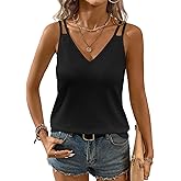 JUSTFASHIONNOW Womens Cute Tank Tops Double Spaghetti Strap V Neck Loose Casual 2026 Summer Beach Sleeveless Basic Shirts