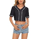 Mowbeat Womens Baseball Jersey Button Down T-Shirts Short Sleeve V-Neck Crop Top Blouse Softball Button Up Jersey