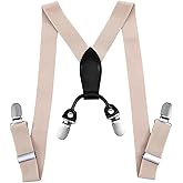 Xindojuz Toddler Suspenders for Boys, Elastic Y-Back Design Adjustable Kids Suspenders Boys Girls Toddler Baby with 4 Strong Metal Clips Heavy Duty, Beige Color, 70 (longest) ×2.54 cm)