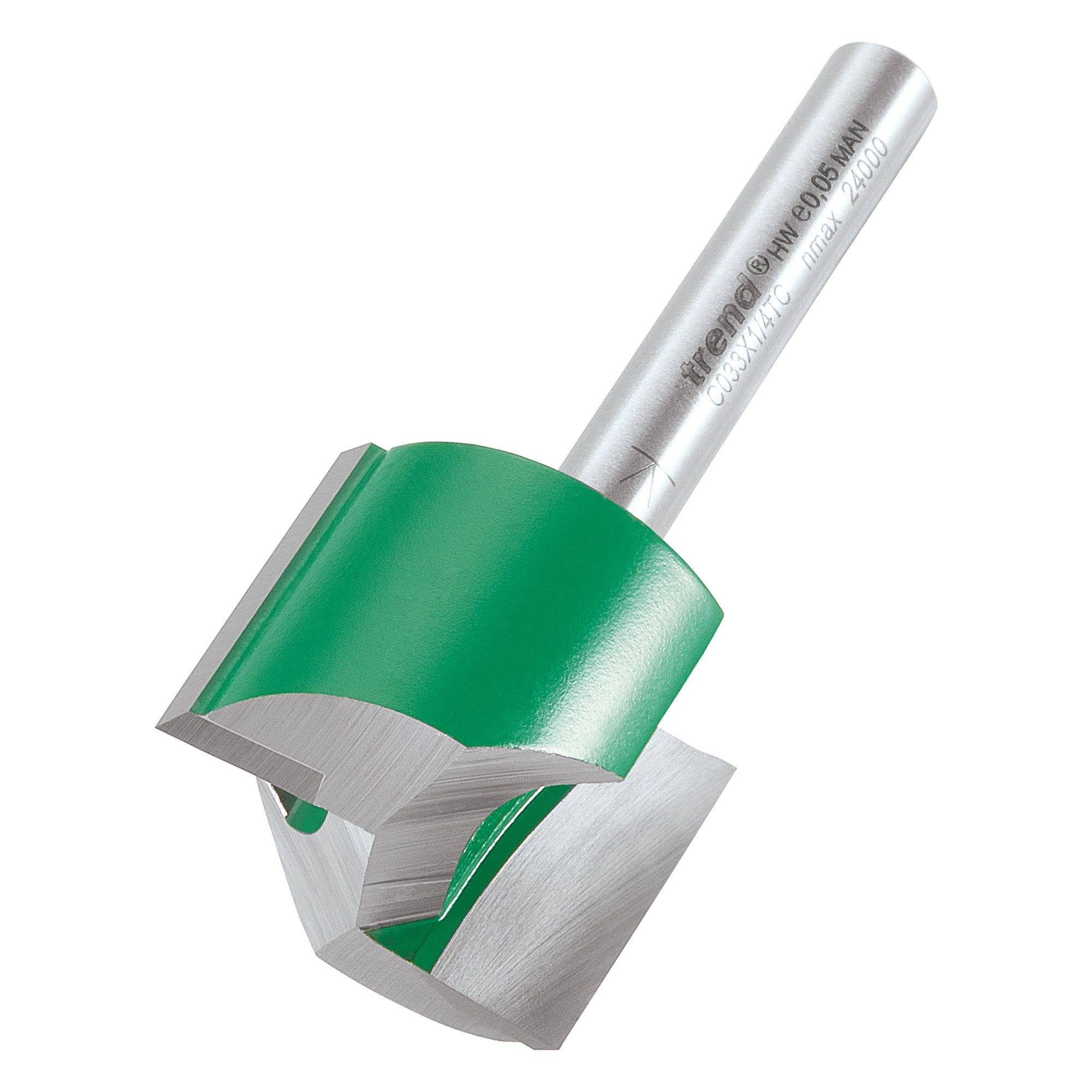 Trend CraftPro Straight Two Flute Router Cutter Bit, 1/4 Inch Shank, 25.4mm Cut Diameter & 19.1mm Cut Length, Tungsten Carbide Tipped, C033X1/4TC