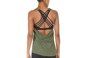 icyzone Women's Open Back Workout Athletic Yoga Tank Tops with Built in Bra