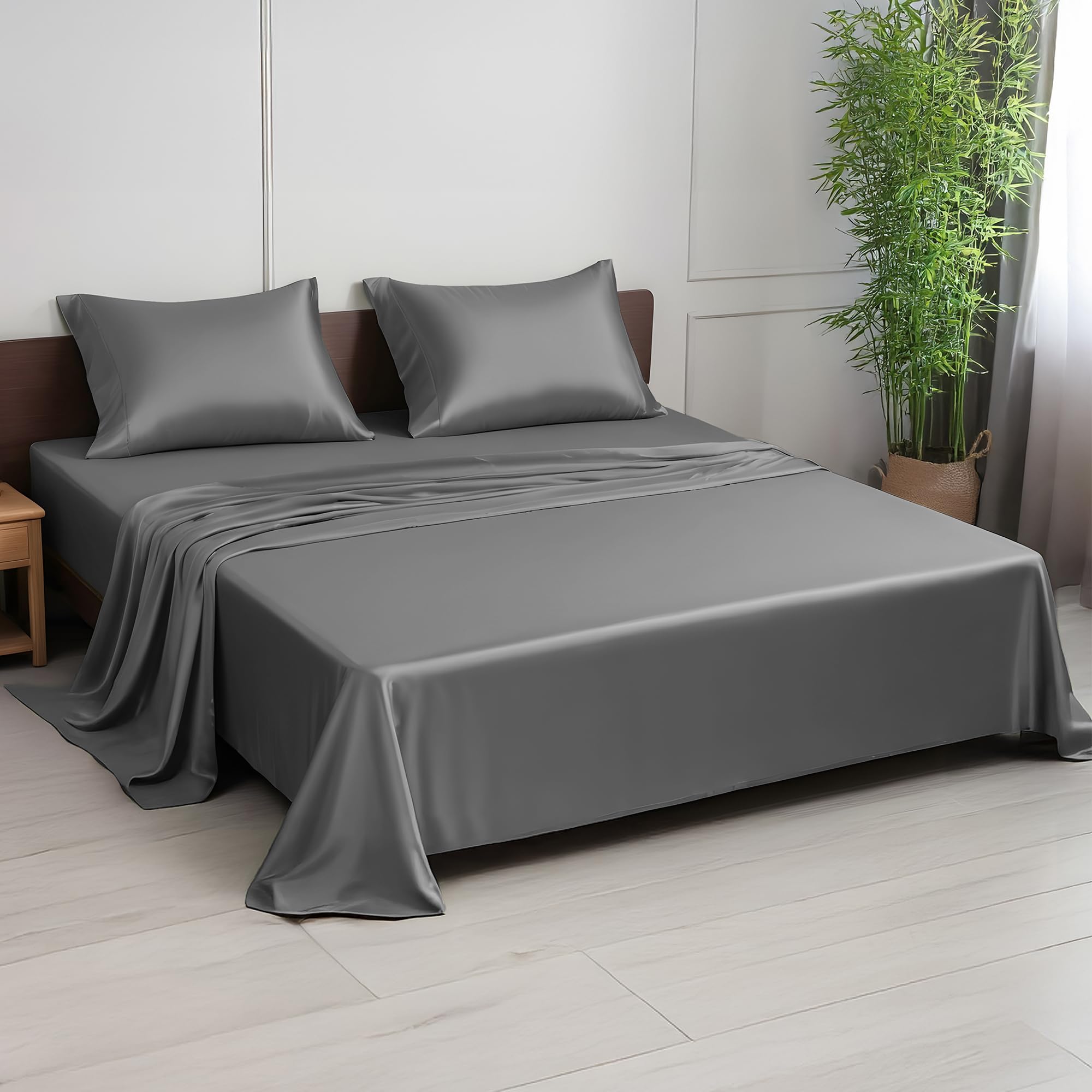 Photo 1 of Linenwalas Premium 100% Viscose Derived from Bamboo Queen Sheet Set - Ultra Soft, Breathable & Cooling, Ideal for Hot Sleepers, 16" Deep Pocket, Hotel Luxury Bedding (Light Grey)