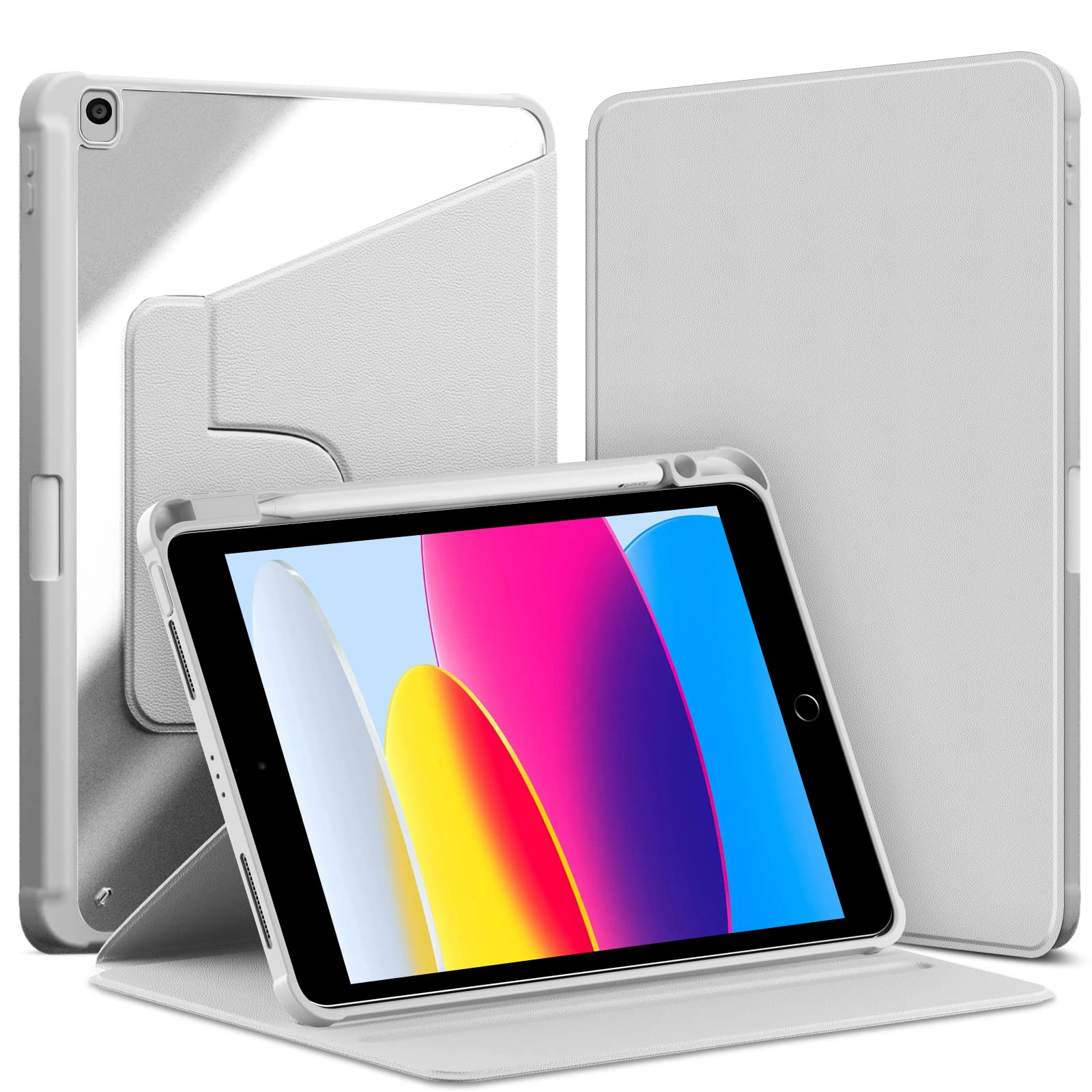 VAGHVEO Rotating Case for iPad 10.2 Inch 9th / 8th/ 7th Generation (2021/2020/2019), iPad Air 3rd 2019 10.5 / iPad Pro 10.5 Book Flip Transparent Cases 360 Degree Rotation Protective Stand Cover, Grey