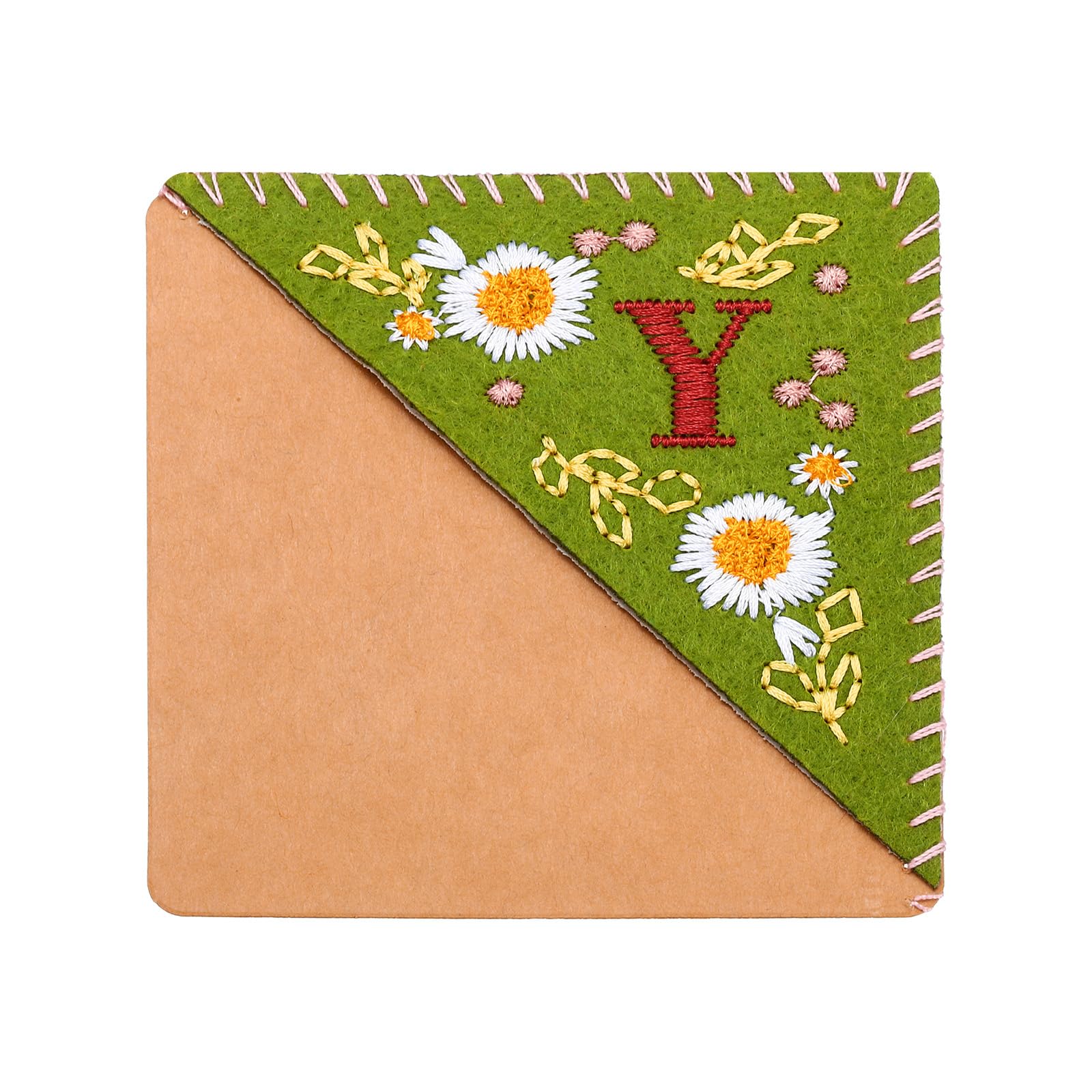PATIKIL Personalized Embroidered Corner Bookmark, Cute Flower Felt Stitched Triangle Book Mark Page Marker for Women Men Book Lovers Teachers, Green, Letter Y