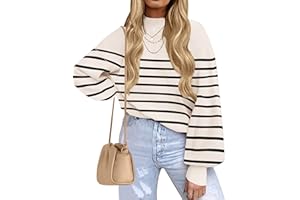 ZESICA Women's 2024 Fall Fashion Turtleneck Long Sleeve Striped Ribbed Knit Loose Pullover Sweater Tops